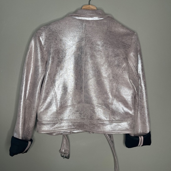 Lularoe RARE UNICORN Presley Moto Jacket Shimmer Purple Pink belt Medium great - Picture 6 of 7